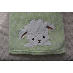 Bedtime Originals Lambs & Ivy Lamb Sheep Baby Blanket Green White Polka Dots